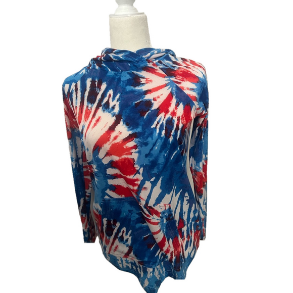 LuLaRoe Other - - LularoeTie-Dye Hoodie in Red, White, and Blue